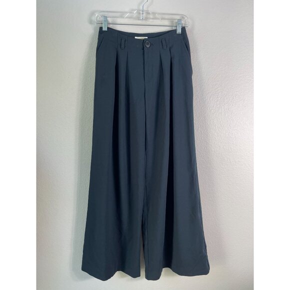 Anthropologie Maeve Womens 0 Navy Wide Leg Pleated Trousers High Rise Dress Pant - Picture 1 of 9